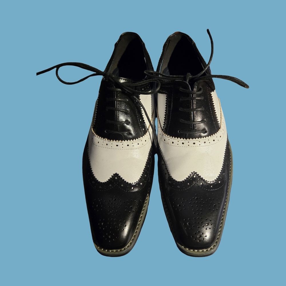 Classic Black and White Wingtip Derby Shoes